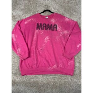 Mama Bleached Splatter Sweatshirt Pink Pullover 3XL Plus Acid Wash Loungewear